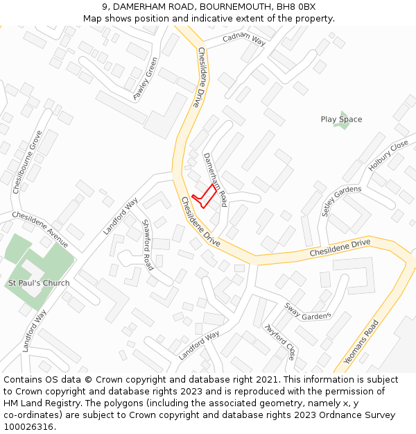 9, DAMERHAM ROAD, BOURNEMOUTH, BH8 0BX: Location map and indicative extent of plot