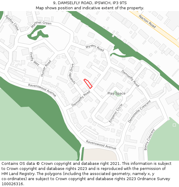 9, DAMSELFLY ROAD, IPSWICH, IP3 9TS: Location map and indicative extent of plot