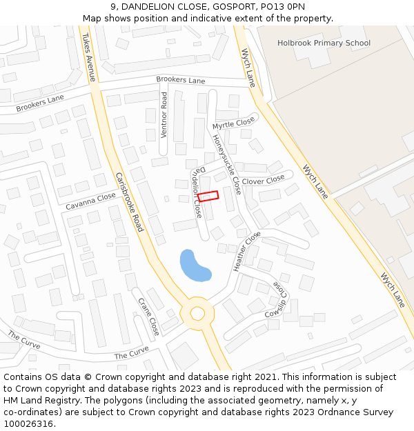 9, DANDELION CLOSE, GOSPORT, PO13 0PN: Location map and indicative extent of plot