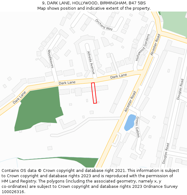 9, DARK LANE, HOLLYWOOD, BIRMINGHAM, B47 5BS: Location map and indicative extent of plot