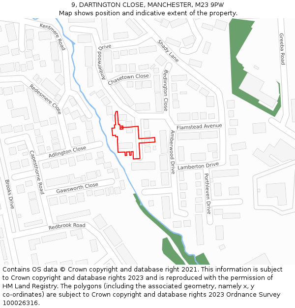 9, DARTINGTON CLOSE, MANCHESTER, M23 9PW: Location map and indicative extent of plot