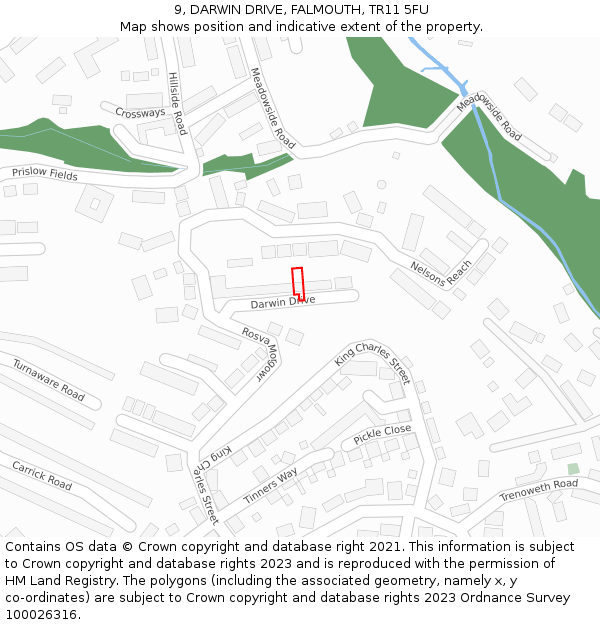 9, DARWIN DRIVE, FALMOUTH, TR11 5FU: Location map and indicative extent of plot
