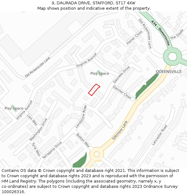 9, DAURADA DRIVE, STAFFORD, ST17 4XW: Location map and indicative extent of plot