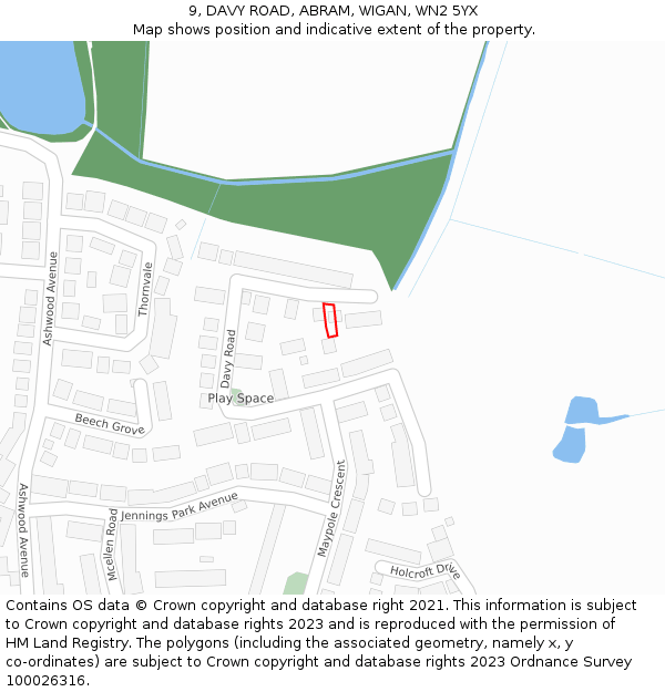 9, DAVY ROAD, ABRAM, WIGAN, WN2 5YX: Location map and indicative extent of plot