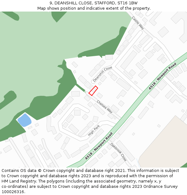 9, DEANSHILL CLOSE, STAFFORD, ST16 1BW: Location map and indicative extent of plot
