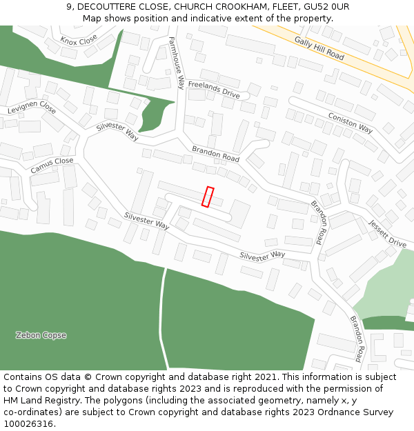 9, DECOUTTERE CLOSE, CHURCH CROOKHAM, FLEET, GU52 0UR: Location map and indicative extent of plot