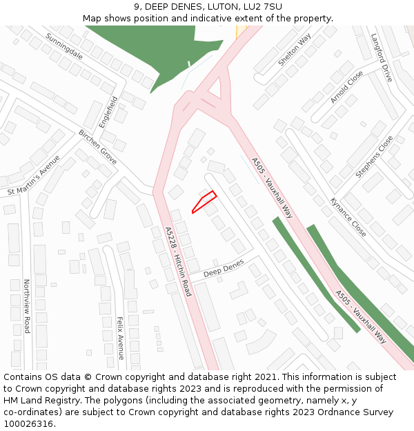 9, DEEP DENES, LUTON, LU2 7SU: Location map and indicative extent of plot