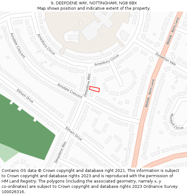 9, DEEPDENE WAY, NOTTINGHAM, NG8 6BX: Location map and indicative extent of plot