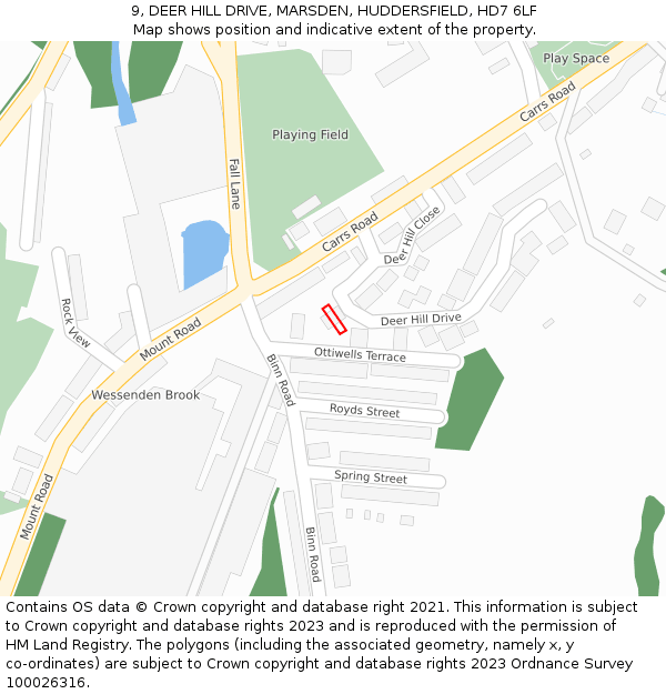9, DEER HILL DRIVE, MARSDEN, HUDDERSFIELD, HD7 6LF: Location map and indicative extent of plot
