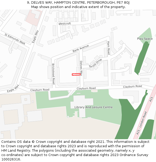 9, DELVES WAY, HAMPTON CENTRE, PETERBOROUGH, PE7 8GJ: Location map and indicative extent of plot