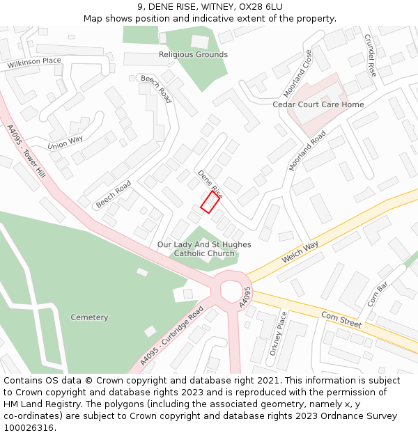 9, DENE RISE, WITNEY, OX28 6LU: Location map and indicative extent of plot