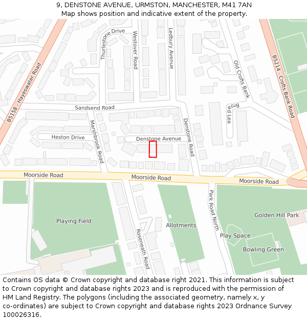 9, DENSTONE AVENUE, URMSTON, MANCHESTER, M41 7AN: Location map and indicative extent of plot