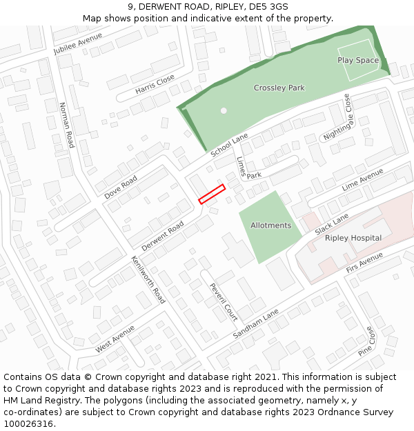 9, DERWENT ROAD, RIPLEY, DE5 3GS: Location map and indicative extent of plot