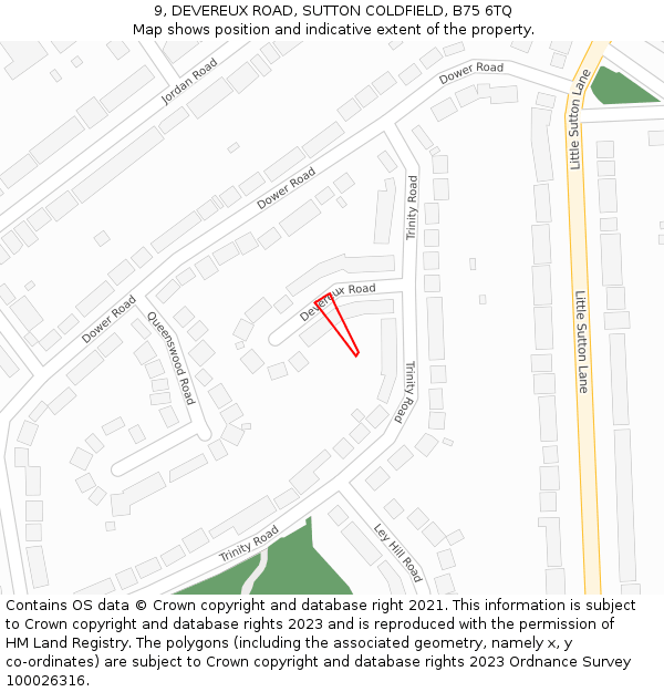 9, DEVEREUX ROAD, SUTTON COLDFIELD, B75 6TQ: Location map and indicative extent of plot