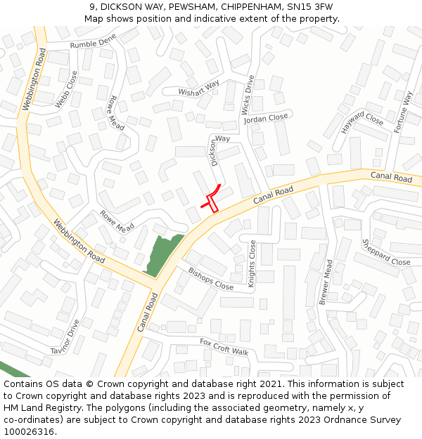 9, DICKSON WAY, PEWSHAM, CHIPPENHAM, SN15 3FW: Location map and indicative extent of plot