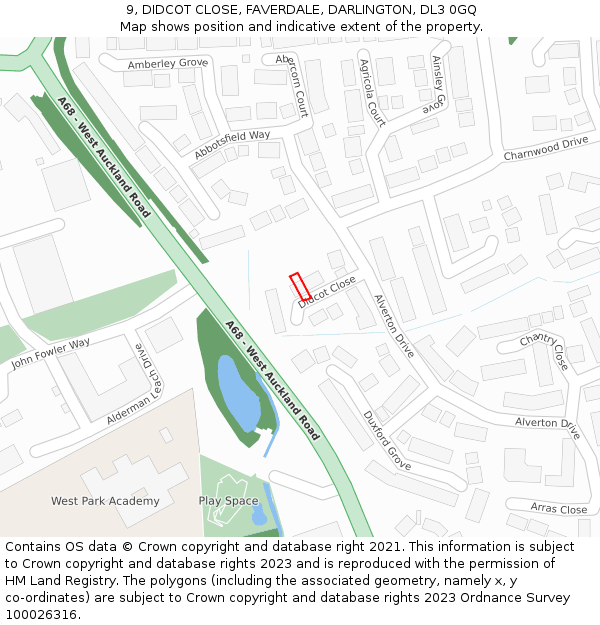 9, DIDCOT CLOSE, FAVERDALE, DARLINGTON, DL3 0GQ: Location map and indicative extent of plot