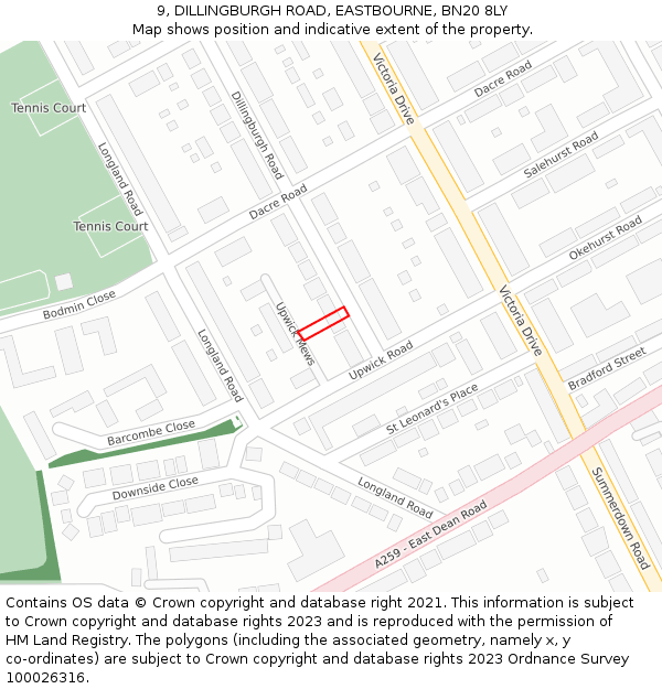 9, DILLINGBURGH ROAD, EASTBOURNE, BN20 8LY: Location map and indicative extent of plot