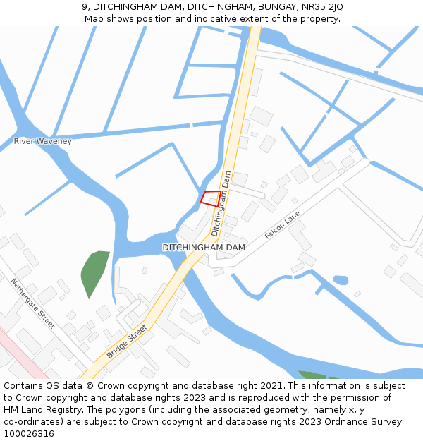 9, DITCHINGHAM DAM, DITCHINGHAM, BUNGAY, NR35 2JQ: Location map and indicative extent of plot