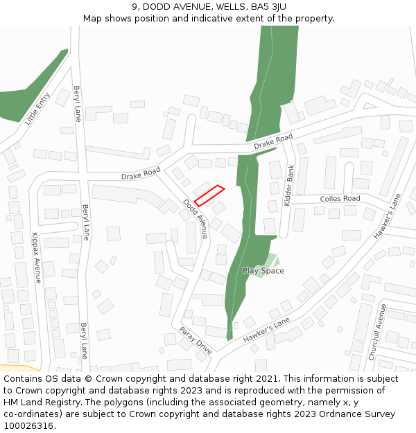 9, DODD AVENUE, WELLS, BA5 3JU: Location map and indicative extent of plot