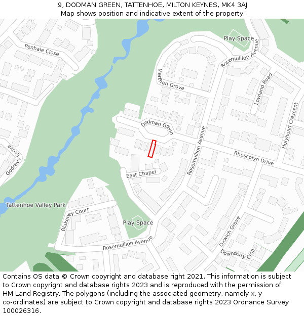 9, DODMAN GREEN, TATTENHOE, MILTON KEYNES, MK4 3AJ: Location map and indicative extent of plot