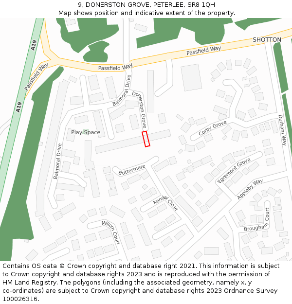 9, DONERSTON GROVE, PETERLEE, SR8 1QH: Location map and indicative extent of plot