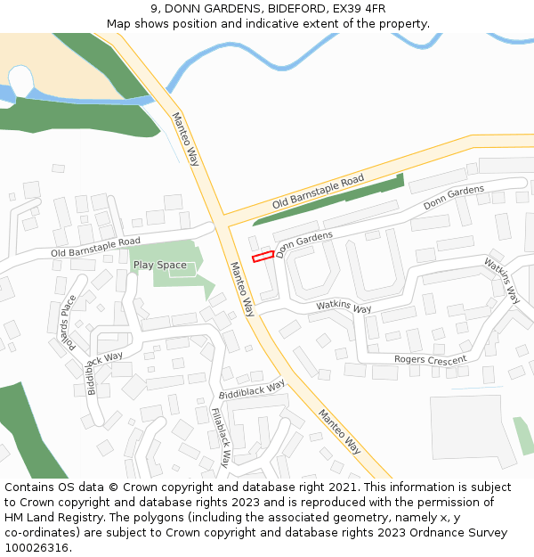 9, DONN GARDENS, BIDEFORD, EX39 4FR: Location map and indicative extent of plot