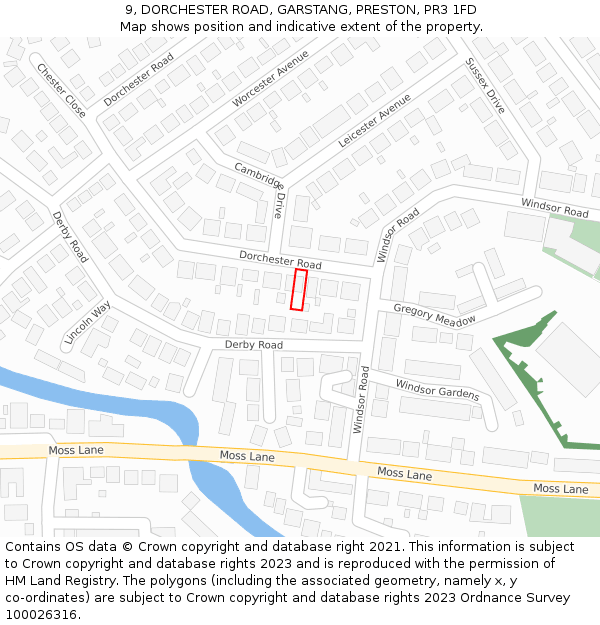 9, DORCHESTER ROAD, GARSTANG, PRESTON, PR3 1FD: Location map and indicative extent of plot