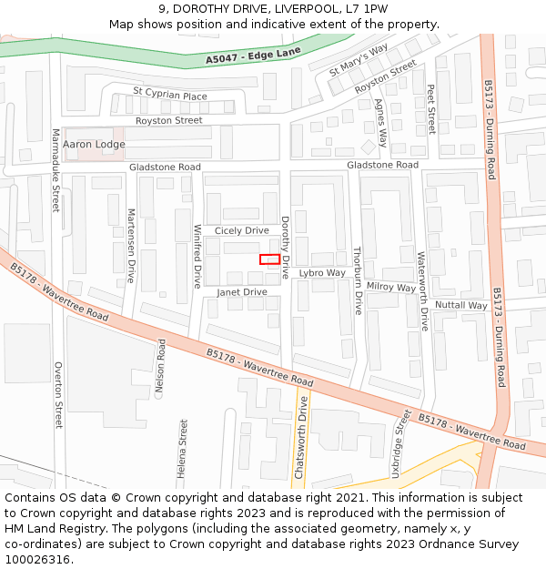 9, DOROTHY DRIVE, LIVERPOOL, L7 1PW: Location map and indicative extent of plot