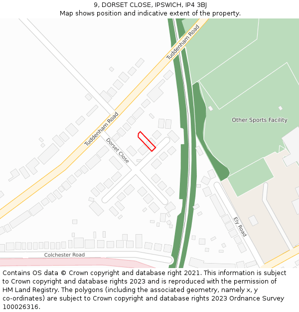 9, DORSET CLOSE, IPSWICH, IP4 3BJ: Location map and indicative extent of plot