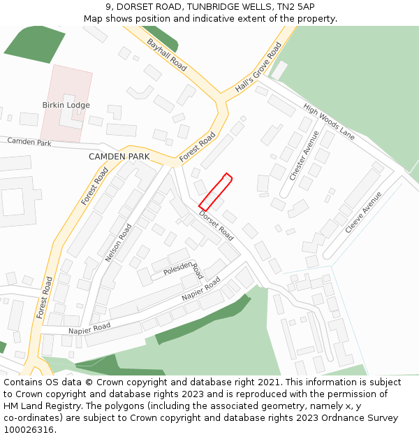 9, DORSET ROAD, TUNBRIDGE WELLS, TN2 5AP: Location map and indicative extent of plot