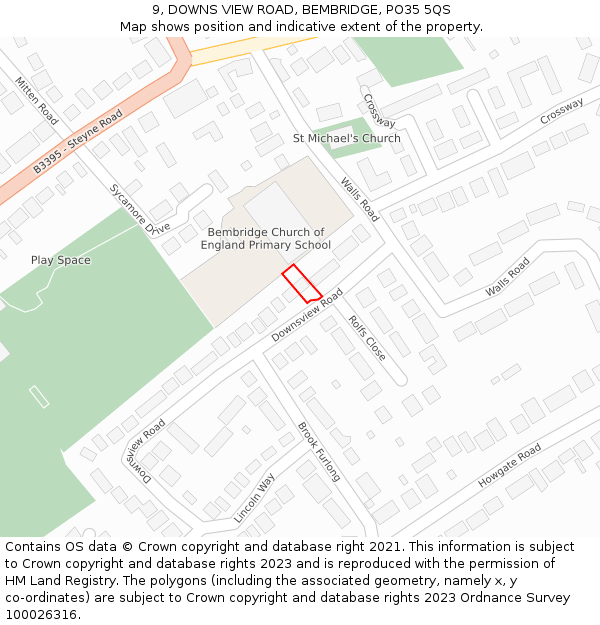 9, DOWNS VIEW ROAD, BEMBRIDGE, PO35 5QS: Location map and indicative extent of plot