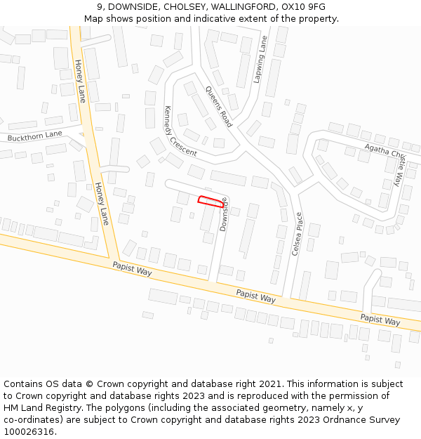 9, DOWNSIDE, CHOLSEY, WALLINGFORD, OX10 9FG: Location map and indicative extent of plot