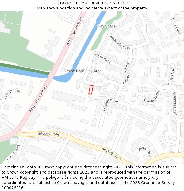 9, DOWSE ROAD, DEVIZES, SN10 3FN: Location map and indicative extent of plot