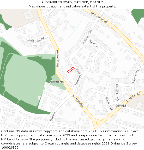 9, DRABBLES ROAD, MATLOCK, DE4 3LD: Location map and indicative extent of plot