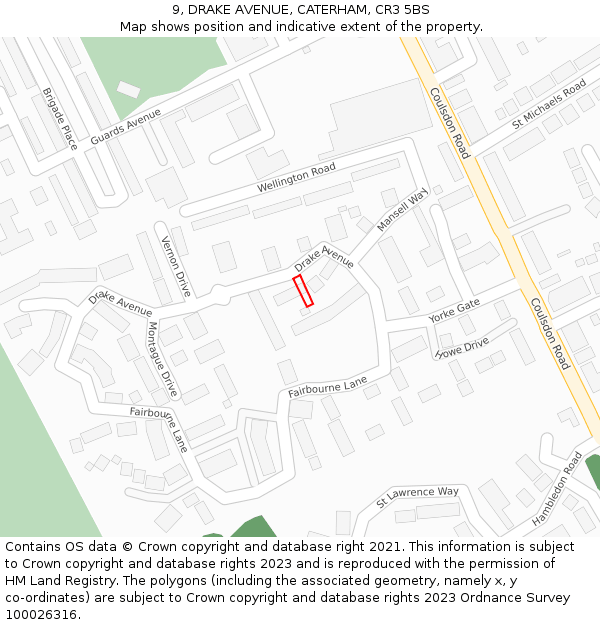 9, DRAKE AVENUE, CATERHAM, CR3 5BS: Location map and indicative extent of plot