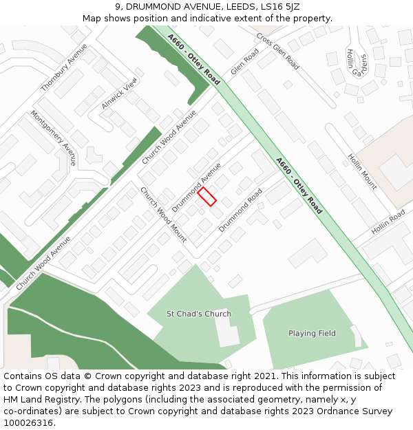 9, DRUMMOND AVENUE, LEEDS, LS16 5JZ: Location map and indicative extent of plot