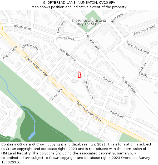 9, DRYBREAD LANE, NUNEATON, CV10 9FA: Location map and indicative extent of plot