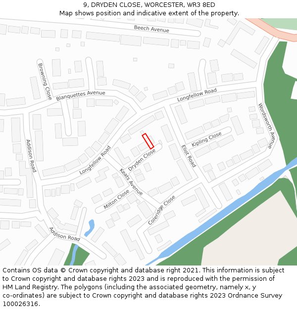 9, DRYDEN CLOSE, WORCESTER, WR3 8ED: Location map and indicative extent of plot