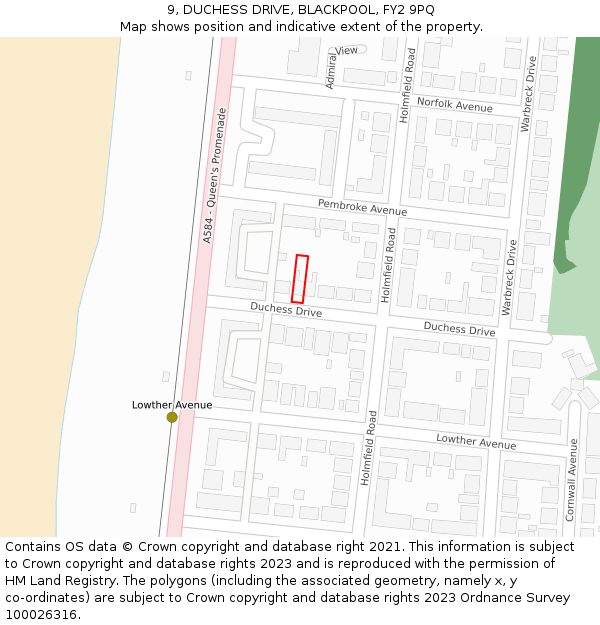 9, DUCHESS DRIVE, BLACKPOOL, FY2 9PQ: Location map and indicative extent of plot
