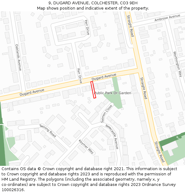 9, DUGARD AVENUE, COLCHESTER, CO3 9EH: Location map and indicative extent of plot
