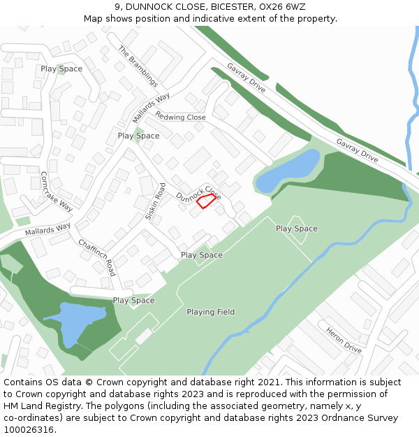 9, DUNNOCK CLOSE, BICESTER, OX26 6WZ: Location map and indicative extent of plot