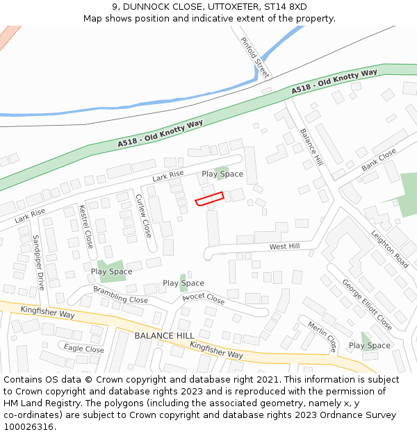 9, DUNNOCK CLOSE, UTTOXETER, ST14 8XD: Location map and indicative extent of plot