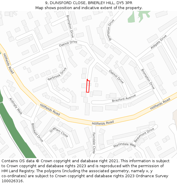 9, DUNSFORD CLOSE, BRIERLEY HILL, DY5 3PR: Location map and indicative extent of plot