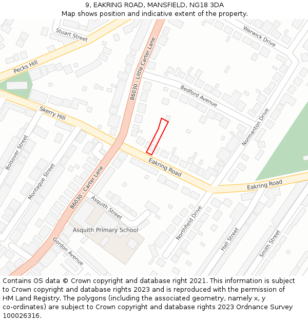 9, EAKRING ROAD, MANSFIELD, NG18 3DA: Location map and indicative extent of plot