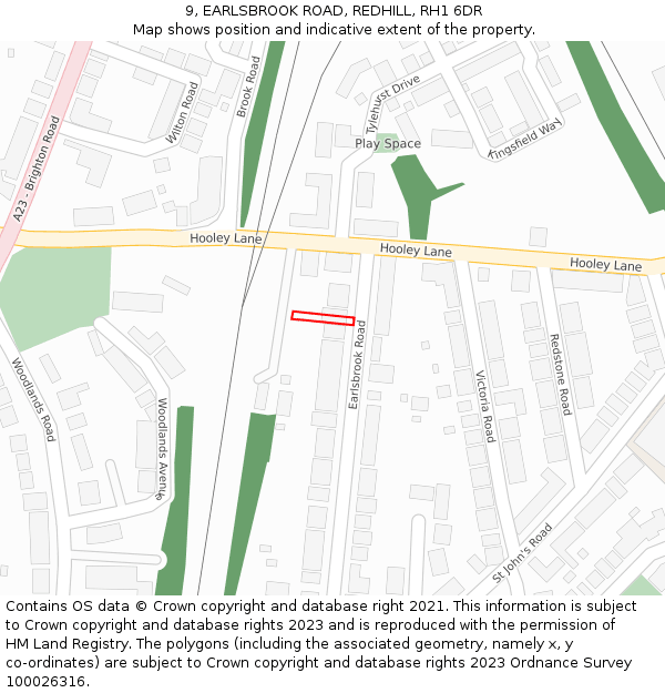 9, EARLSBROOK ROAD, REDHILL, RH1 6DR: Location map and indicative extent of plot