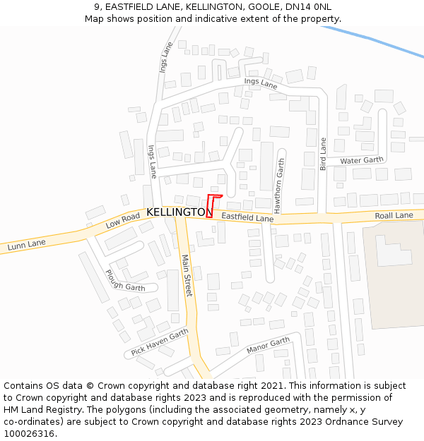 9, EASTFIELD LANE, KELLINGTON, GOOLE, DN14 0NL: Location map and indicative extent of plot