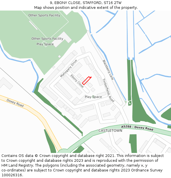 9, EBONY CLOSE, STAFFORD, ST16 2TW: Location map and indicative extent of plot