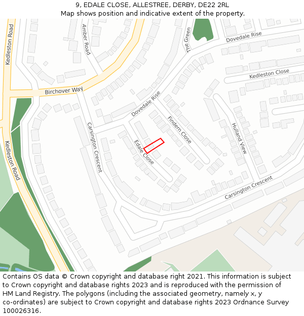 9, EDALE CLOSE, ALLESTREE, DERBY, DE22 2RL: Location map and indicative extent of plot