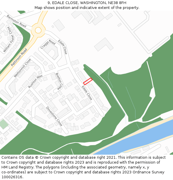 9, EDALE CLOSE, WASHINGTON, NE38 8FH: Location map and indicative extent of plot