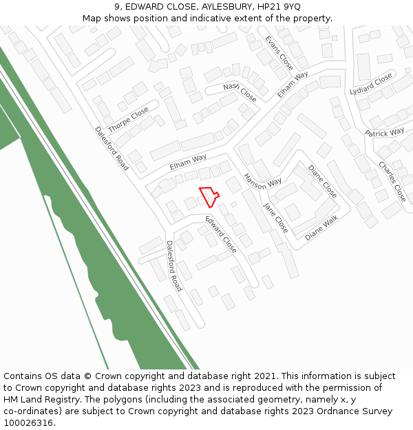 9, EDWARD CLOSE, AYLESBURY, HP21 9YQ: Location map and indicative extent of plot